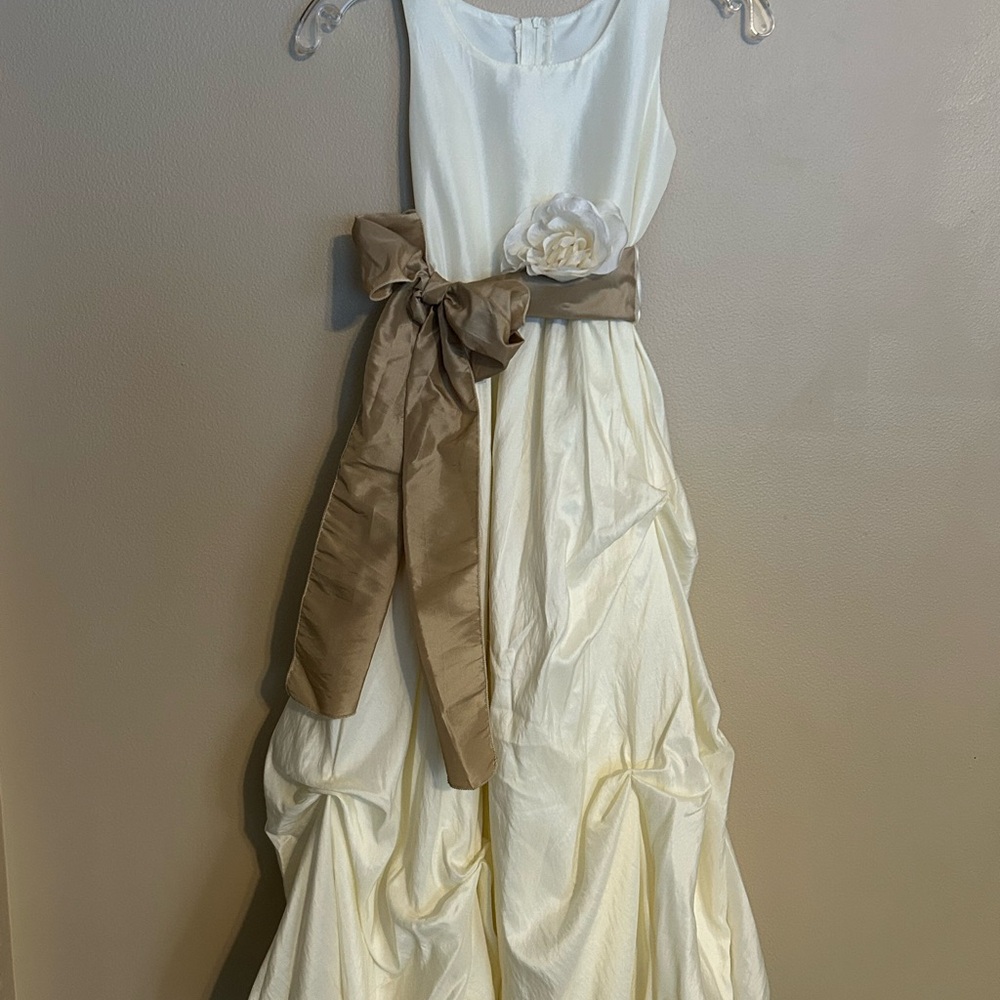 Elegant Cream and Tan Girls Dress